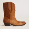 Niedrige Wish Star-Stiefel aus cognacfarbenem Wildleder mit eingearbeitetem Stern