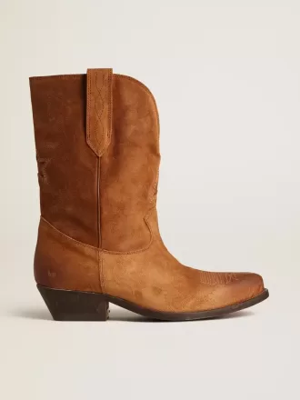 Niedrige Wish Star-Stiefel aus cognacfarbenem Wildleder mit eingearbeitetem Stern