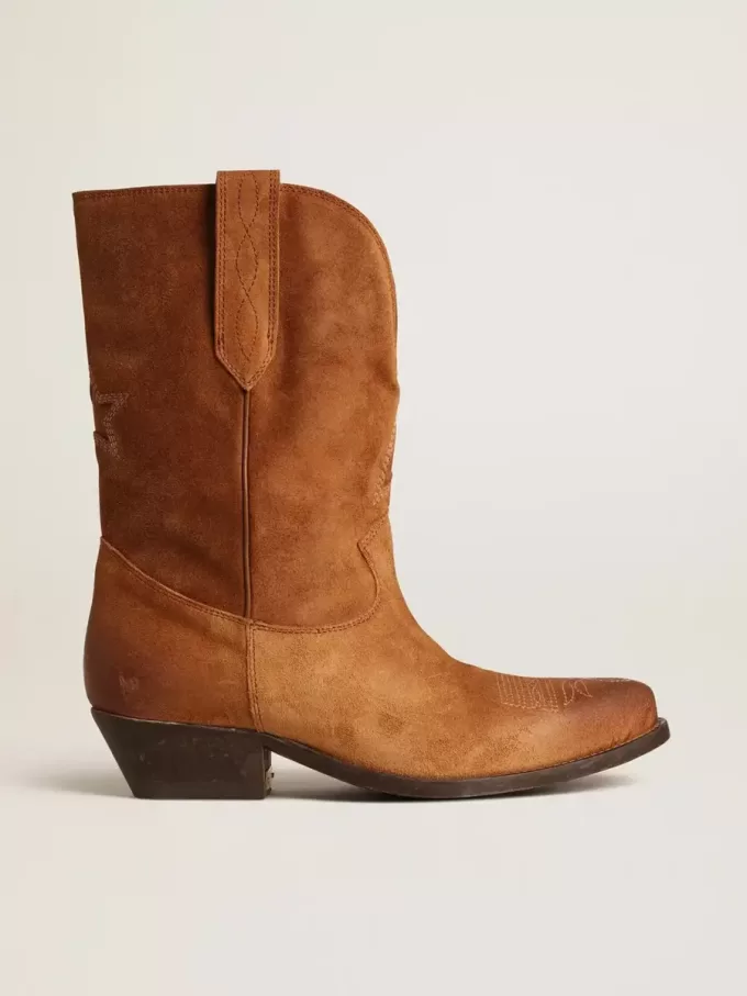 Niedrige Wish Star-Stiefel aus cognacfarbenem Wildleder mit eingearbeitetem Stern