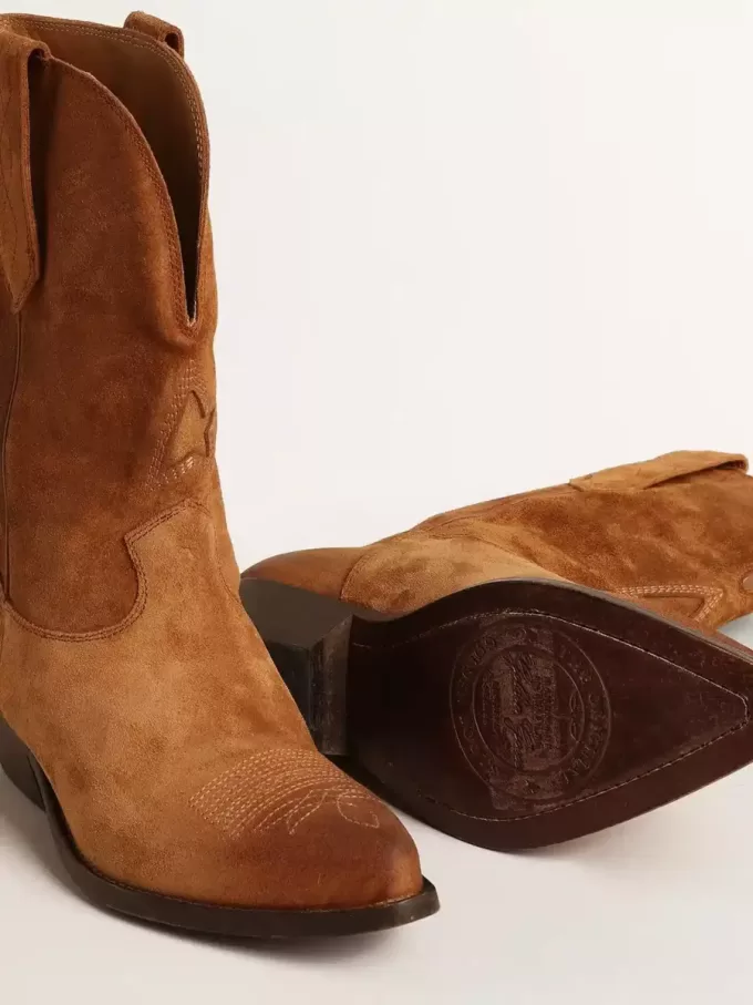 Niedrige Wish Star-Stiefel aus cognacfarbenem Wildleder mit eingearbeitetem Stern