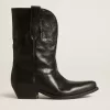 Niedrige Wish Star-Stiefel aus schwarzem Leder mit schwarzem Stern Niedrige Wish Star-Stiefel aus schwarzem Leder mit schwarzem Stern