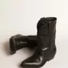 Niedrige Wish Star-Stiefel aus schwarzem Leder mit schwarzem Stern Niedrige Wish Star-Stiefel aus schwarzem Leder mit schwarzem Stern