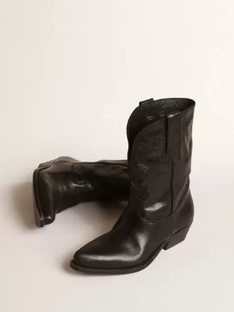 Niedrige Wish Star-Stiefel aus schwarzem Leder mit schwarzem Stern