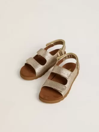 Noa Junior Sandalen aus Mikroglitter und platinfarbenem Leder