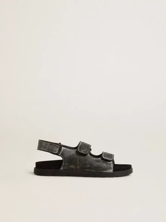 Noa Junior Sandalen aus schwarzem Leder im Used-Look