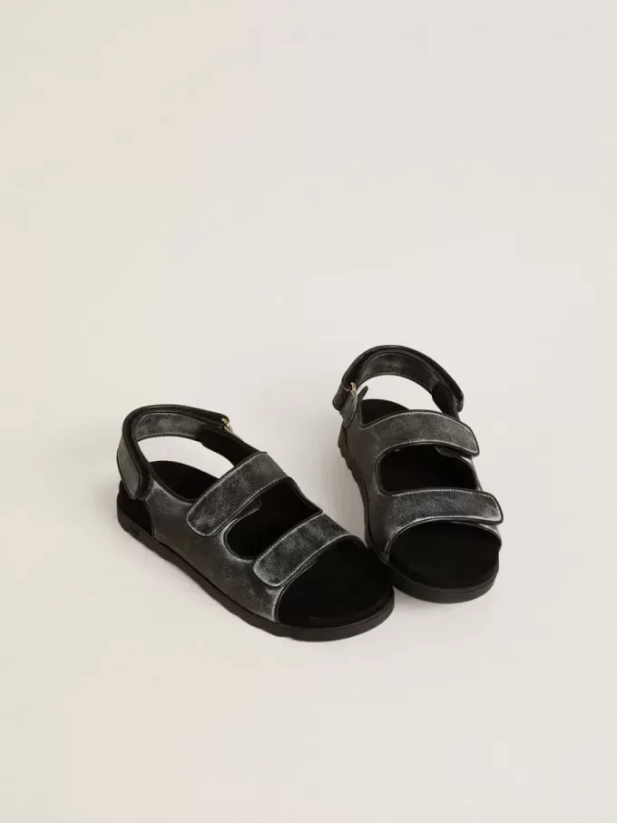 Noa Junior Sandalen aus schwarzem Leder im Used-Look