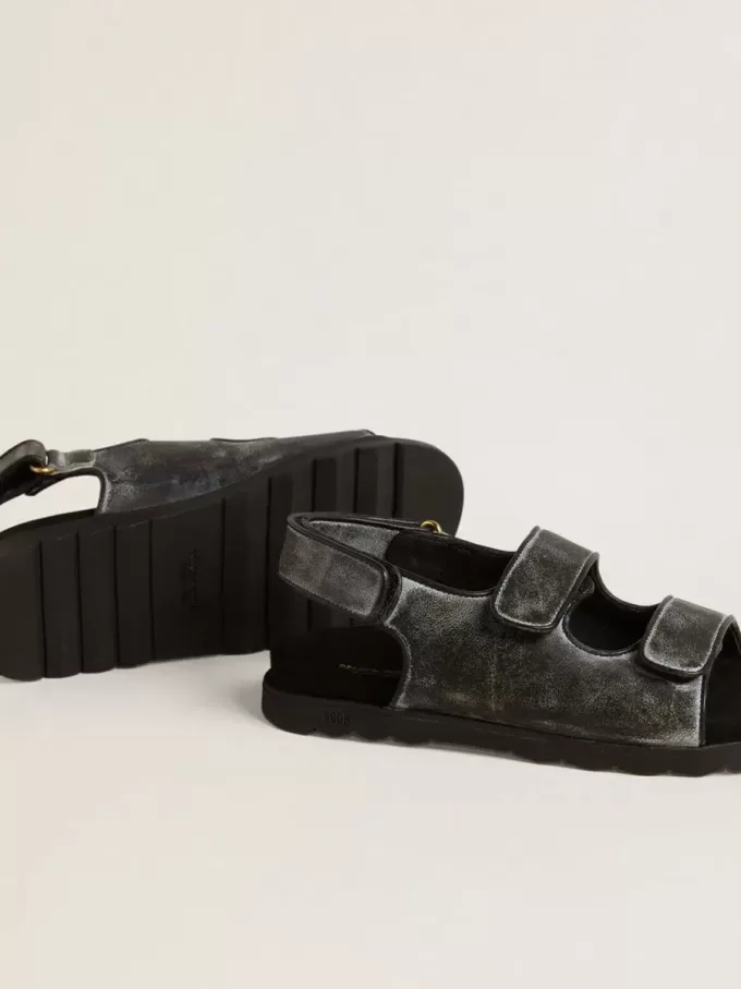 Noa Junior Sandalen aus schwarzem Leder im Used-Look