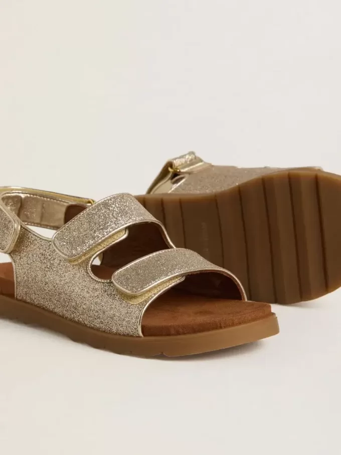 Noa Young Sandalen aus Mikroglitter und Platinleder