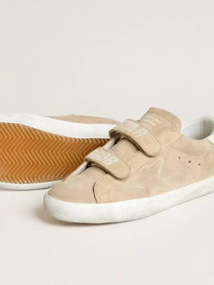 Old School für Damen aus beigem Wildleder mit weißer Lederferse Old School für Damen aus beigem Wildleder mit weißer Lederferse