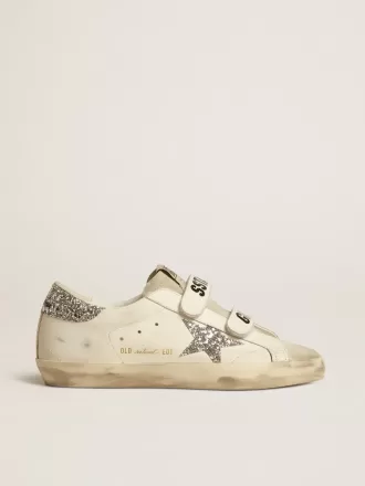Old School für Damen mit silbernem Glitzerstern und eisgrauer Zunge aus Wildleder