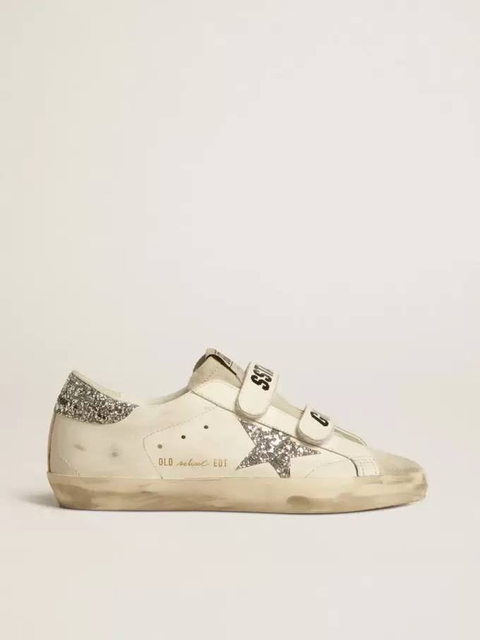 Old School für Damen mit silbernem Glitzerstern und eisgrauer Zunge aus Wildleder Old School für Damen mit silbernem Glitzerstern und eisgrauer Zunge aus Wildleder