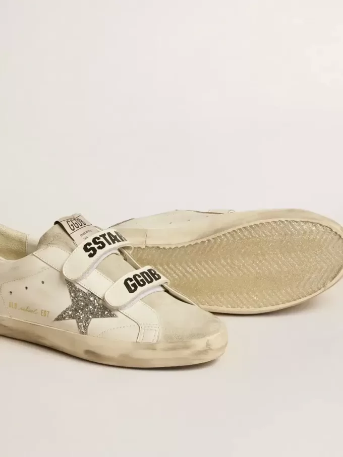 Old School für Damen mit silbernem Glitzerstern und eisgrauer Zunge aus Wildleder Old School für Damen mit silbernem Glitzerstern und eisgrauer Zunge aus Wildleder