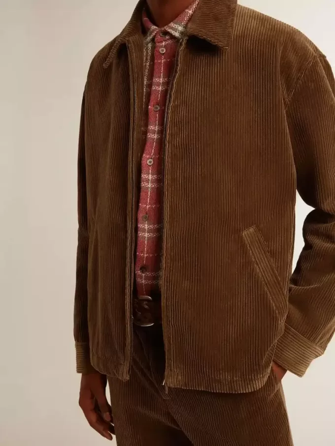 Olivgrüne Cordjacke für Herren