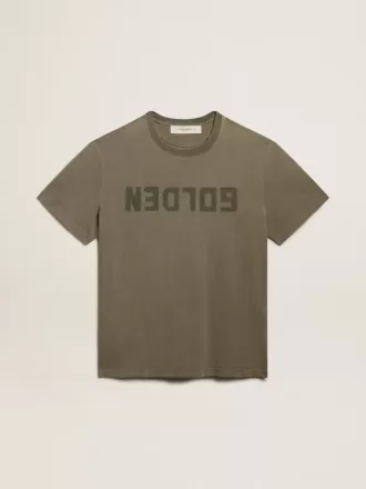 Olivgrünes Damen-T-Shirt mit goldener Beschriftung
