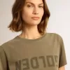 Olivgrünes Damen-T-Shirt mit goldener Beschriftung