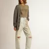 Olivgrünes Damen-T-Shirt mit goldener Beschriftung
