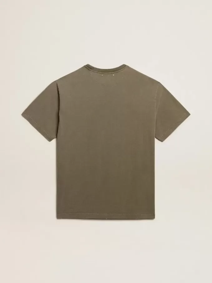 Olivgrünes Herren-T-Shirt mit goldenem Schriftzug