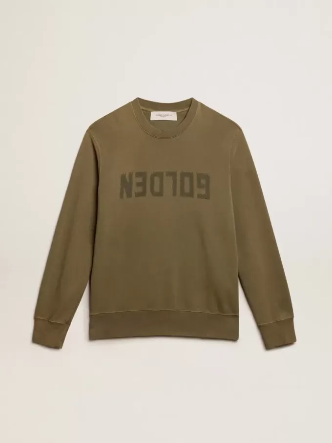 Olivgrünes Sweatshirt für Herren mit goldenem Schriftzug