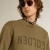 Olivgrünes Sweatshirt für Herren mit goldenem Schriftzug