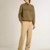 Olivgrünes Sweatshirt für Herren mit goldenem Schriftzug