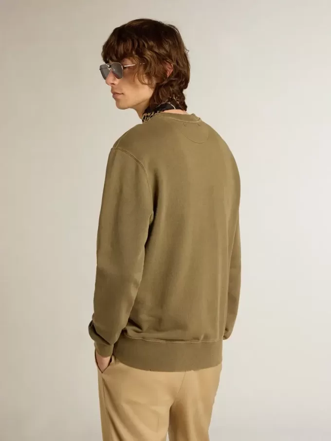 Olivgrünes Sweatshirt für Herren mit goldenem Schriftzug
