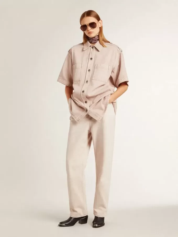 Oversized-Fit-Jeanshemd für Damen in Pink