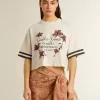 Oversized-Kurz-T-Shirt für Damen aus weißem Jersey mit Stickerei und „Venezia Mediterraneo”-Print