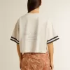 Oversized-Kurz-T-Shirt für Damen aus weißem Jersey mit Stickerei und „Venezia Mediterraneo”-Print