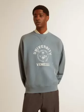 Oversized-Sweatshirt in Babyblau mit Used-Look
