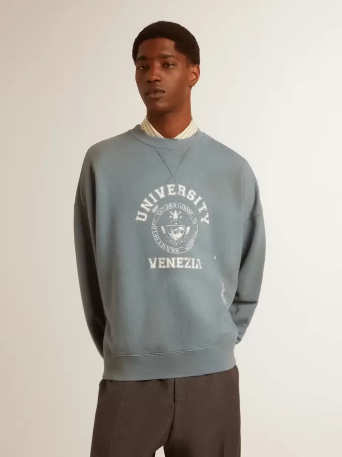 Oversized-Sweatshirt in Babyblau mit Used-Look