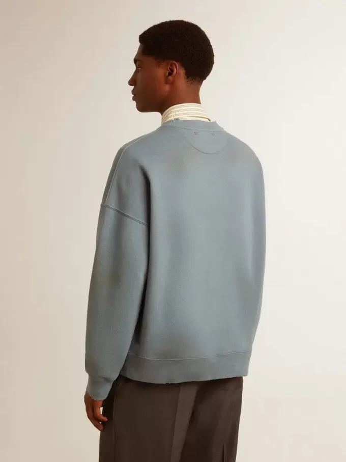 Oversized-Sweatshirt in Babyblau mit Used-Look