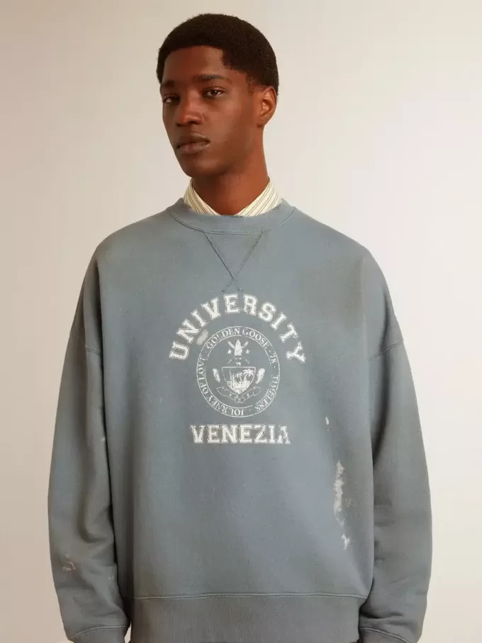 Oversized-Sweatshirt in Babyblau mit Used-Look