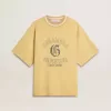 Oversized-T-Shirt für Herren aus gelber Baumwolle mit blauem Print