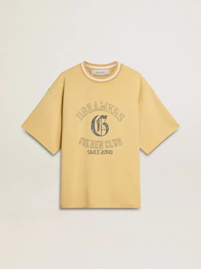 Oversized-T-Shirt für Herren aus gelber Baumwolle mit blauem Print