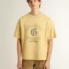 Oversized-T-Shirt für Herren aus gelber Baumwolle mit blauem Print