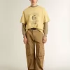Oversized-T-Shirt für Herren aus gelber Baumwolle mit blauem Print