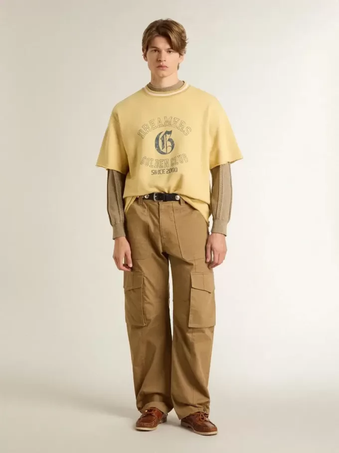 Oversized-T-Shirt für Herren aus gelber Baumwolle mit blauem Print