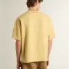 Oversized-T-Shirt für Herren aus gelber Baumwolle mit blauem Print