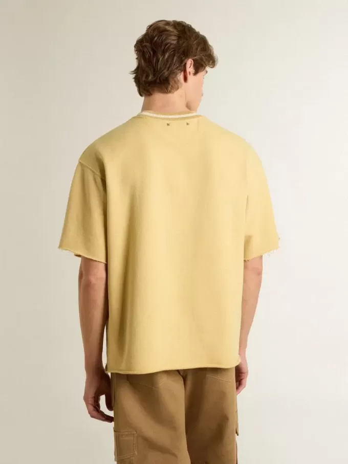 Oversized-T-Shirt für Herren aus gelber Baumwolle mit blauem Print