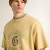 Oversized-T-Shirt für Herren aus gelber Baumwolle mit blauem Print