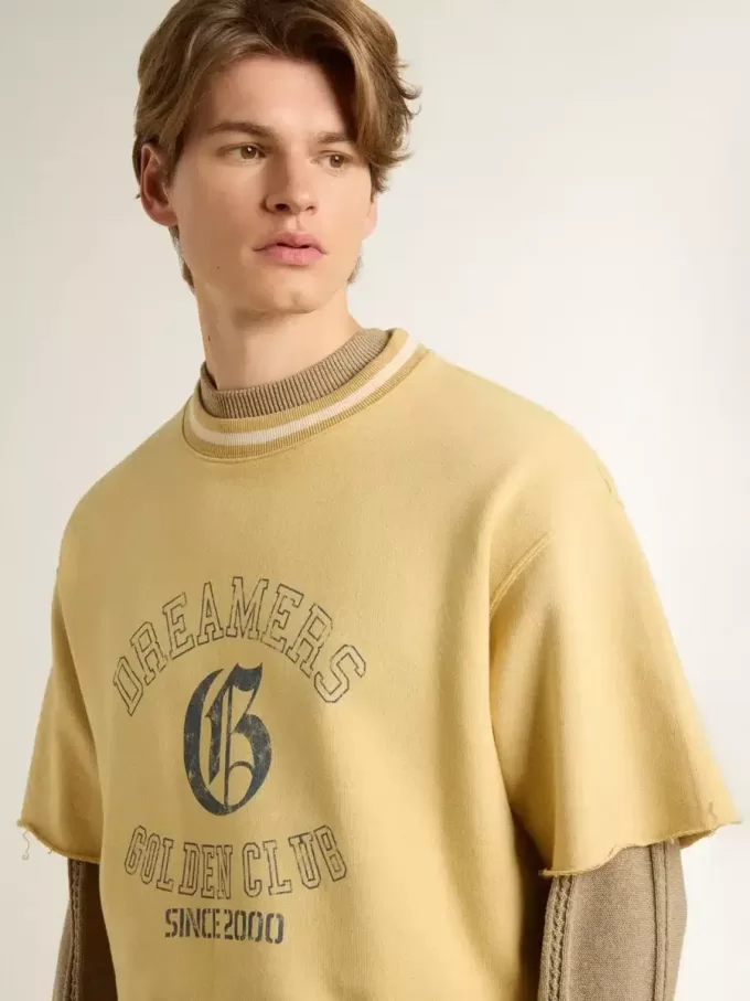 Oversized-T-Shirt für Herren aus gelber Baumwolle mit blauem Print
