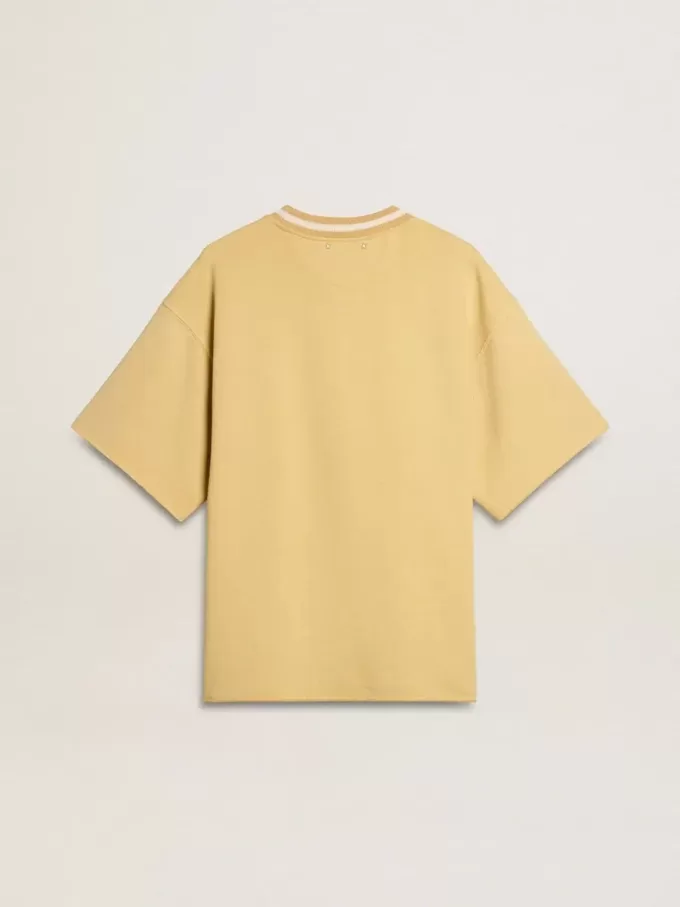 Oversized-T-Shirt für Herren aus gelber Baumwolle mit blauem Print