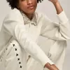 Papyrusweißes Sweatshirt mit Reißverschluss und Kristallkragen aus der Denise Star Collection