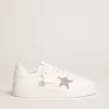 Purestar für Damen aus weißem Leder mit silbernem Swarovski-Kristallstern