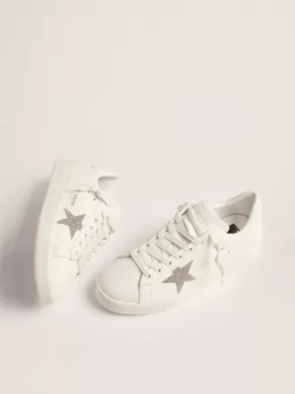 Purestar für Damen aus weißem Leder mit silbernem Swarovski-Kristallstern