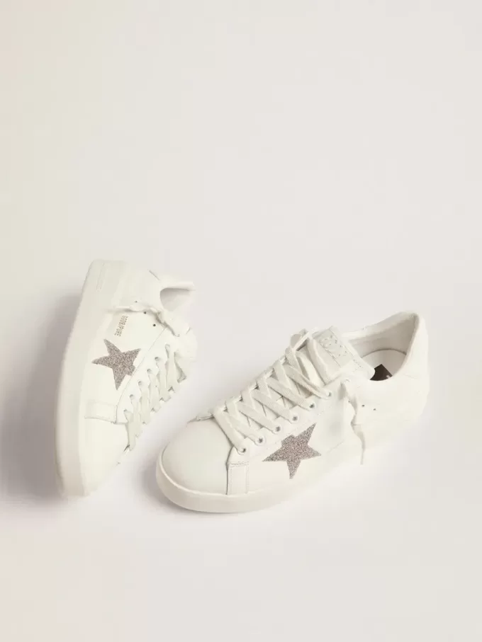 Purestar für Damen aus weißem Leder mit silbernem Swarovski-Kristallstern