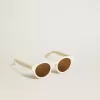 Quadratische Panthos-Sonnenbrille mit beigem Rahmen und goldenen Details