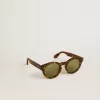 Quadratische Panthos-Sonnenbrille mit havannabraunem Rahmen und grünen Gläsern