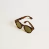 Quadratische Panthos-Sonnenbrille mit havannabraunem Rahmen und grünen Gläsern