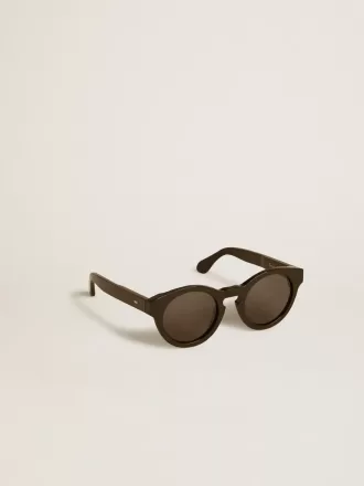 Quadratische Panthos-Sonnenbrille mit schwarzem Rahmen und Gläsern